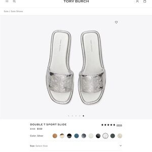 Tory Burch Metallic Silver Slide Sandals